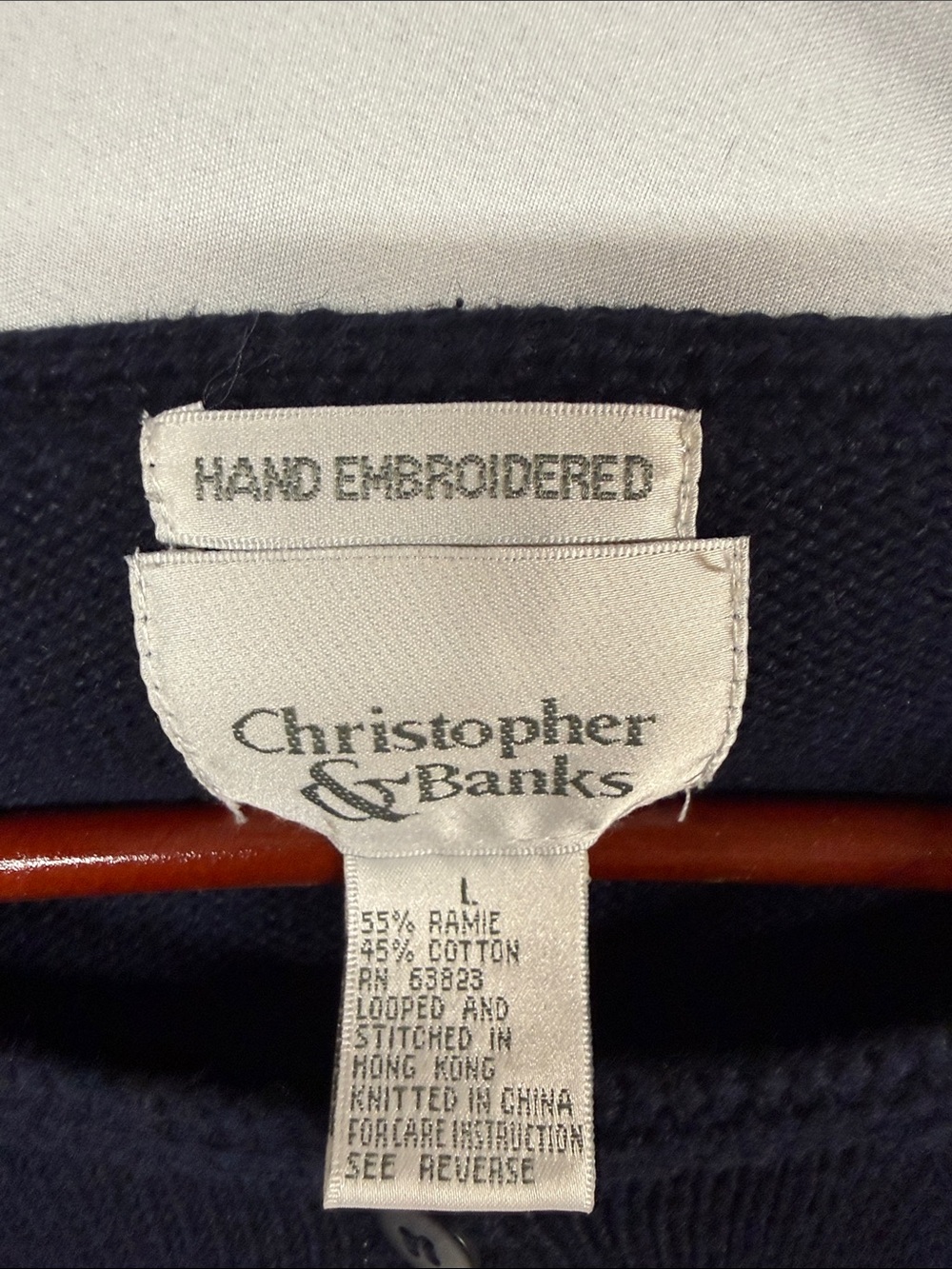 Christopher & Banks Navy Cardigan with Blue, Pink, and Yellow Floral embroidered - Picture 2 of 5